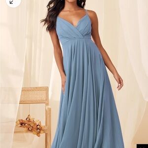 Lulu’s all about love slate blue bridesmaid dress